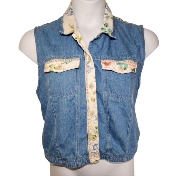 Koret Jackets & Blazers - Koret City Blues Vintage Floral Denim Vest XL 80's 90's Cottagecore Feminine